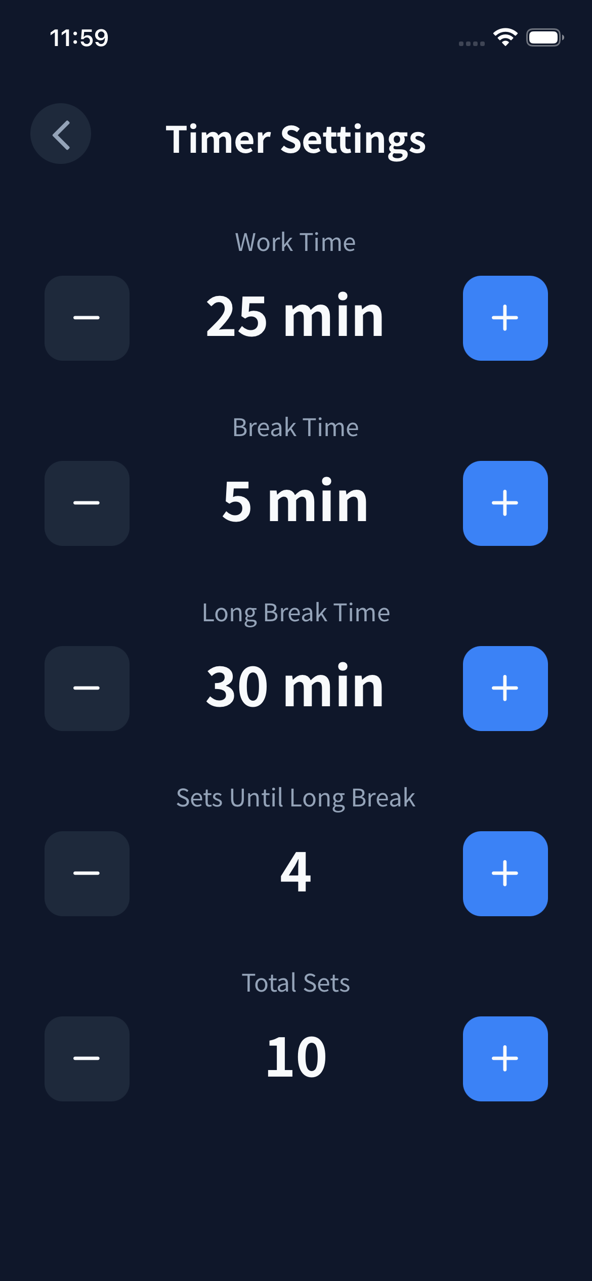 pomo timer screen