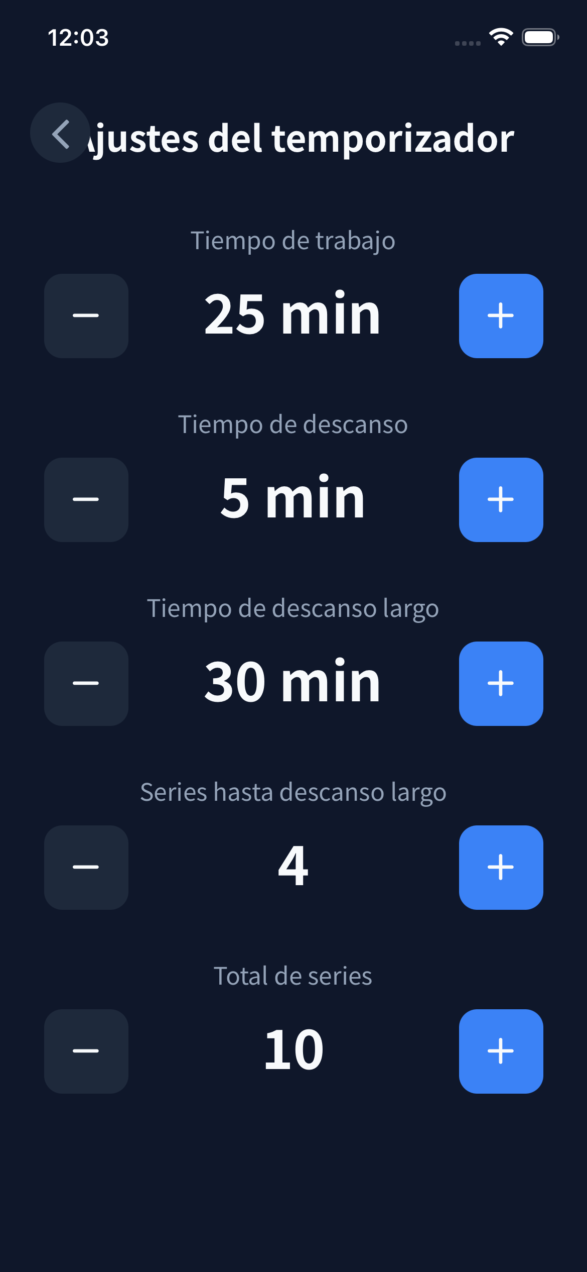 pomo timer screen